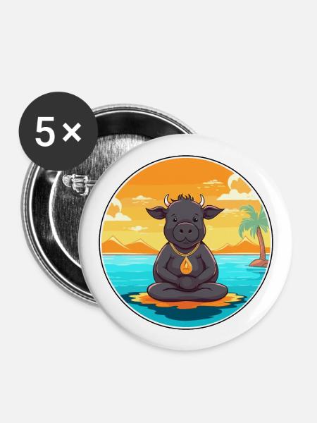 Buffalo Cartoon Yoga Strand Sommer Illustration - Buttons groß 56 mm (5er Pack) - Weiß
