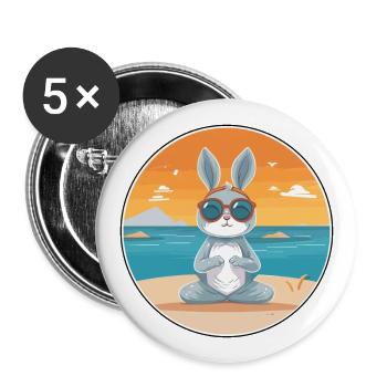 Hasen-Cartoon-Yoga-Strand-Sommer-Illustration - Buttons groß 56 mm (5er Pack) - Weiß - Vorne