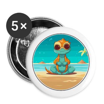 Chameleon Cartoon Yoga Beach Summer Illustration - Buttons large 2.2''/56 mm (5-pack) - white - Front