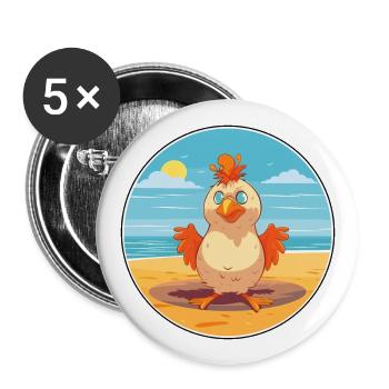 Huhn Cartoon Yoga Strand Sommer Illustration - Buttons groß 56 mm (5er Pack) - Weiß - Vorne