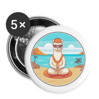 Alpaca Cartoon Yoga Beach Summer Illustration - Buttons large 2.2''/56 mm (5-pack) - white - Front
