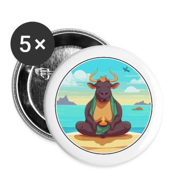 Bull Cartoon Yoga Beach Summer Illustration - Buttons large 2.2''/56 mm (5-pack) - white - Front