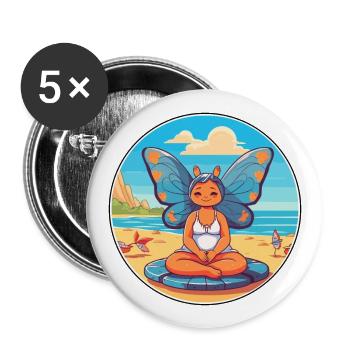 Schmetterlings-Cartoon-Yoga-Strand-Sommer-Illustration - Buttons groß 56 mm (5er Pack) - Weiß - Vorne