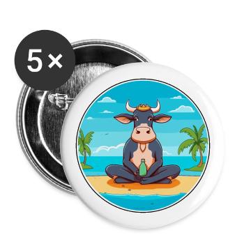 Kuh Cartoon Yoga Strand Sommer Illustration - Buttons groß 56 mm (5er Pack) - Weiß - Vorne