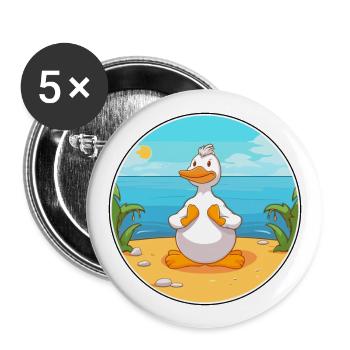 Dessin animé de canard Yoga plage Illustration d’été - Lot de 5 grands badges (56 mm) - blanc - Devant