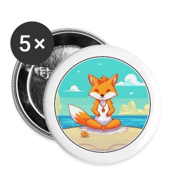 Fox Cartoon Yoga Strand Sommer Illustration - Buttons groß 56 mm (5er Pack) - Weiß - Vorne