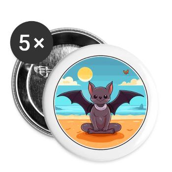 Fledermaus-Karikatur Yoga Strand Sommer Illustration - Buttons groß 56 mm (5er Pack) - Weiß - Vorne