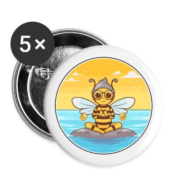 Abeille Cartoon Yoga Plage Illustration D’été - Lot de 5 grands badges (56 mm) - blanc - Devant