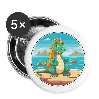 Dragon Cartoon Yoga Beach Summer Illustration - Buttons large 2.2''/56 mm (5-pack) - white - Front