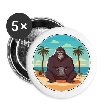 Gorilla Cartoon Yoga Strand Sommer Illustration - Buttons groß 56 mm (5er Pack) - Weiß - Vorne