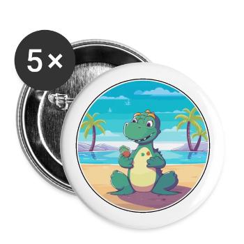 Dinosaurier-Karikatur Yoga Strand Sommer Illustration - Buttons groß 56 mm (5er Pack) - Weiß - Vorne