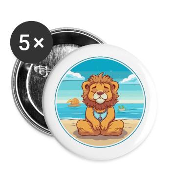 Lion Cartoon Yoga Beach Summer Illustration - Buttons large 2.2''/56 mm (5-pack) - white - Front