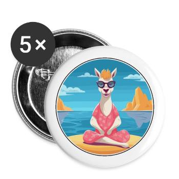 Lama Cartoon Yoga Strand Sommer Illustration - Buttons groß 56 mm (5er Pack) - Weiß - Vorne