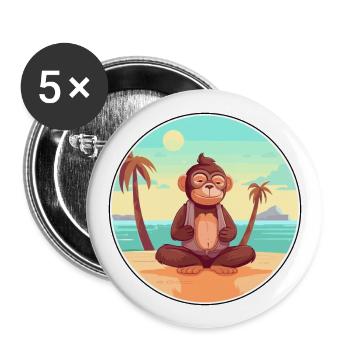Monkey Cartoon Yoga Beach Summer Illustration - Buttons large 2.2''/56 mm (5-pack) - white - Front