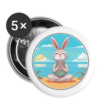 Rabbit Cartoon Yoga Beach Summer Illustration - Buttons large 2.2''/56 mm (5-pack) - white - Front