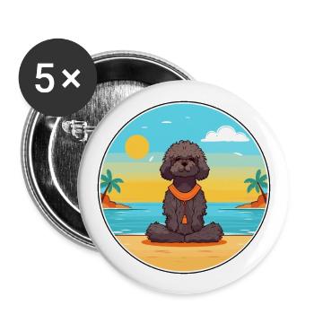 Poodle Dog Cartoon Yoga Beach Summer Illustration - Buttons large 2.2''/56 mm (5-pack) - white - Front