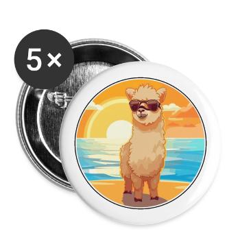 Alpaca Funny Cartoon Kawaii Beach Illustration - Buttons large 2.2''/56 mm (5-pack) - white - Front