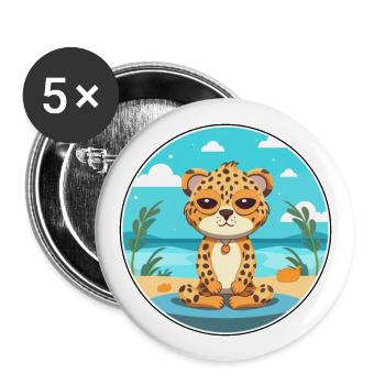 Leopard Cartoon Yoga Strand Sommer Illustration - Buttons groß 56 mm (5er Pack) - Weiß - Vorne