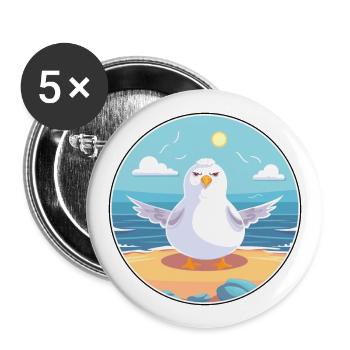 Seagull Cartoon Yoga Beach Summer Illustration - Buttons large 2.2''/56 mm (5-pack) - white - Front