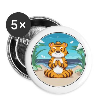 Tiger Cartoon Yoga Strand Sommer Illustration - Buttons groß 56 mm (5er Pack) - Weiß - Vorne