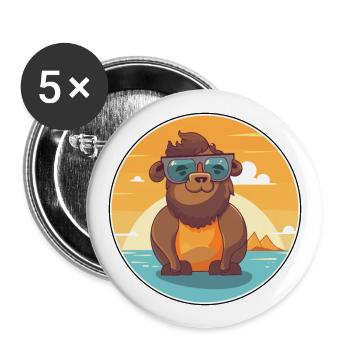 Bison drôle de dessin animé kawaii plage illustration - Lot de 5 grands badges (56 mm) - blanc - Devant