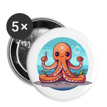 Oktopus-Cartoon-Yoga-Strand-Sommer-Illustration - Buttons groß 56 mm (5er Pack) - Weiß - Vorne