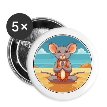 Illustration d’été de plage de Yoga de bande dessinée de souris - Lot de 5 grands badges (56 mm) - blanc - Devant