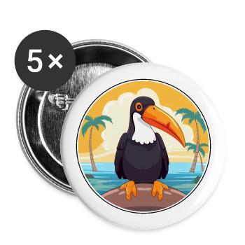 Toucan Cartoon Yoga Beach Summer Illustration - Buttons large 2.2''/56 mm (5-pack) - white - Front