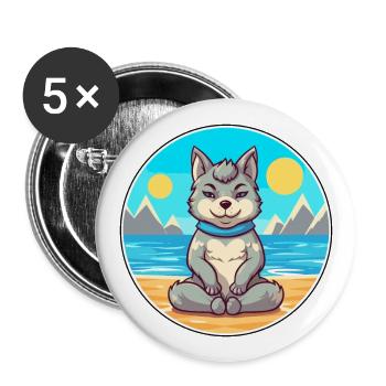 Wolf Cartoon Yoga Beach Summer Illustration - Buttons large 2.2''/56 mm (5-pack) - white - Front