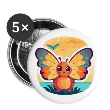 Schmetterling, lustige Cartoon-Kawaii-Strand-Illustration - Buttons groß 56 mm (5er Pack) - Weiß - Vorne