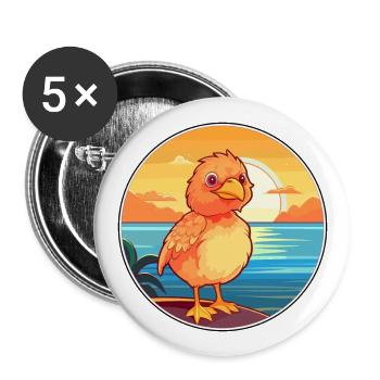 Chicken Funny Cartoon Kawaii Beach Illustration - Buttons large 2.2''/56 mm (5-pack) - white - Front