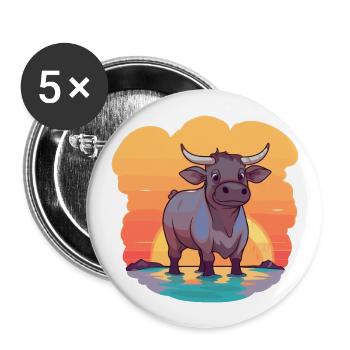 Bull Funny Cartoon Kawaii Beach Illustration - Buttons large 2.2''/56 mm (5-pack) - white - Front