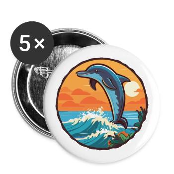 Delfin Lustige Karikatur Kawaii Strand Illustration - Buttons groß 56 mm (5er Pack) - Weiß - Vorne