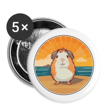 Guinea Pig Funny Cartoon Kawaii Beach Illustration - Buttons large 2.2''/56 mm (5-pack) - white - Front
