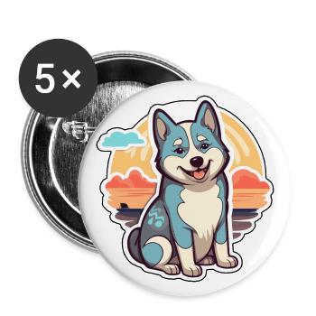 Husky Hund Lustige Karikatur Kawaii Strand Illustration - Buttons groß 56 mm (5er Pack) - Weiß - Vorne