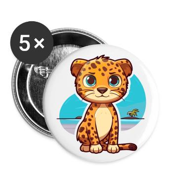 Leopard Funny Cartoon Kawaii Beach Illustration - Buttons large 2.2''/56 mm (5-pack) - white - Front