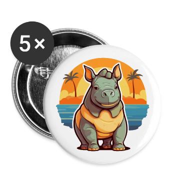 Nashorn Lustige Karikatur Kawaii Strand Illustration - Buttons groß 56 mm (5er Pack) - Weiß - Vorne