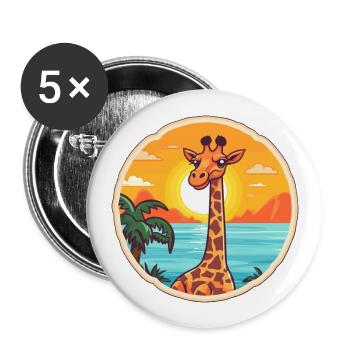 Lustige Cartoon-Kawaii-Strandillustration der Giraffe - Buttons groß 56 mm (5er Pack) - Weiß - Vorne