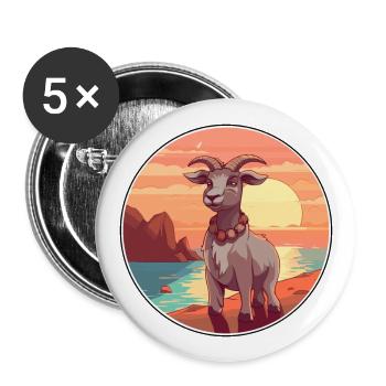 Chèvre Drôle Dessin Animé Kawaii Plage Illustration - Lot de 5 grands badges (56 mm) - blanc - Devant