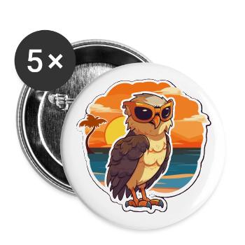 Hawk Funny Cartoon Kawaii Beach Illustration - Buttons large 2.2''/56 mm (5-pack) - white - Front