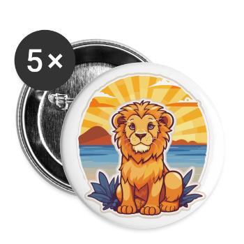 Lion Funny Cartoon Kawaii Beach Illustration - Buttons large 2.2''/56 mm (5-pack) - white - Front
