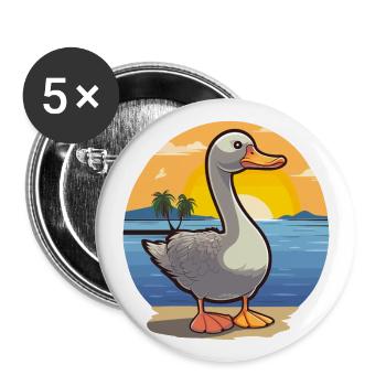 Gans lustige Karikatur Kawaii Strand Illustration - Buttons groß 56 mm (5er Pack) - Weiß - Vorne