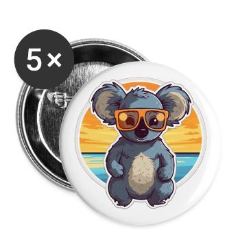 Koala drôle de dessin animé kawaii plage illustration - Lot de 5 grands badges (56 mm) - blanc - Devant