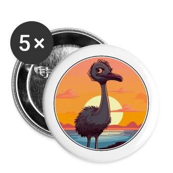 Ostrich Funny Cartoon Kawaii Beach Illustration - Buttons large 2.2''/56 mm (5-pack) - white - Front