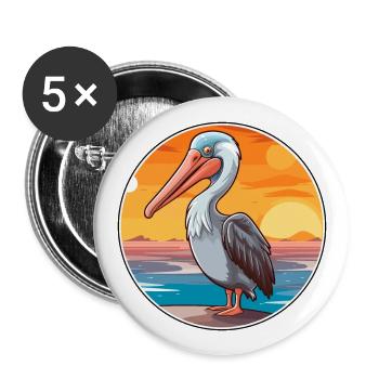 Pelican Funny Cartoon Kawaii Beach Illustration - Buttons large 2.2''/56 mm (5-pack) - white - Front