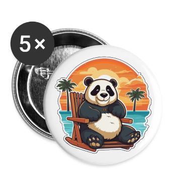 Panda Funny Cartoon Kawaii Beach Illustration - Buttons large 2.2''/56 mm (5-pack) - white - Front