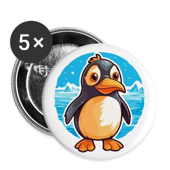 Pinguin Lustige Karikatur Kawaii Strand Illustration - Buttons groß 56 mm (5er Pack) - Weiß - Vorne