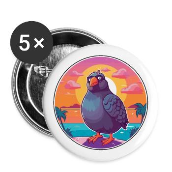 Pigeon Funny Cartoon Kawaii Beach Illustration - Buttons large 2.2''/56 mm (5-pack) - white - Front