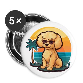 Pudel Hund Lustige Karikatur Kawaii Strand Illustration - Buttons groß 56 mm (5er Pack) - Weiß - Vorne
