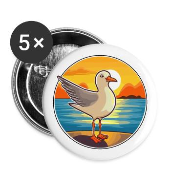 Seagull Funny Cartoon Kawaii Beach Illustration - Buttons large 2.2''/56 mm (5-pack) - white - Front